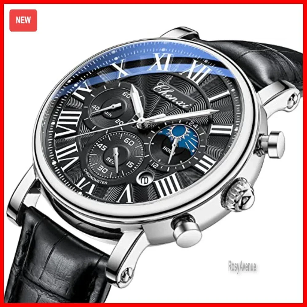 Men's Multifunctional Military Watch Leather Strap Chronograph Waterproof
